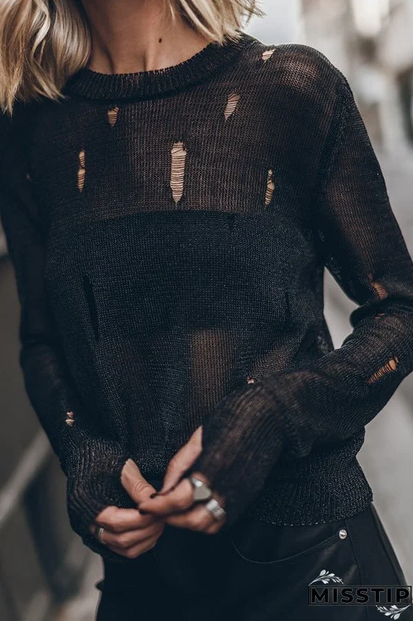 THE BLACK METALLIC DISTRESSED KNITTED SWEATER