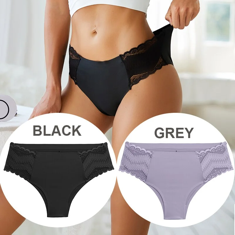 FINETOO 2PCS/Set Seamless Women Pantys Girls Lingerie High Waisted Lace Woman Briefs 8 Solid Colors S-XL Sexy Underpants Women