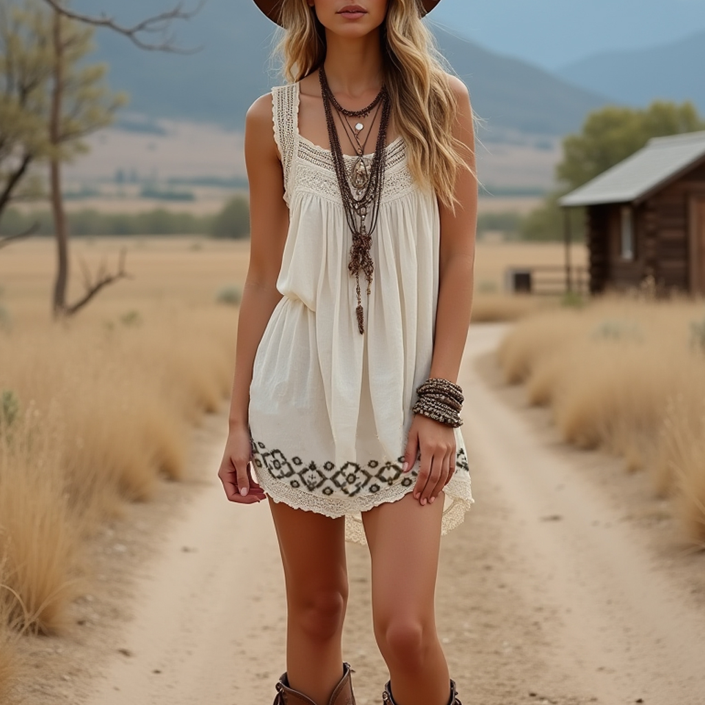 Boho Chic White Dress With Lace Details