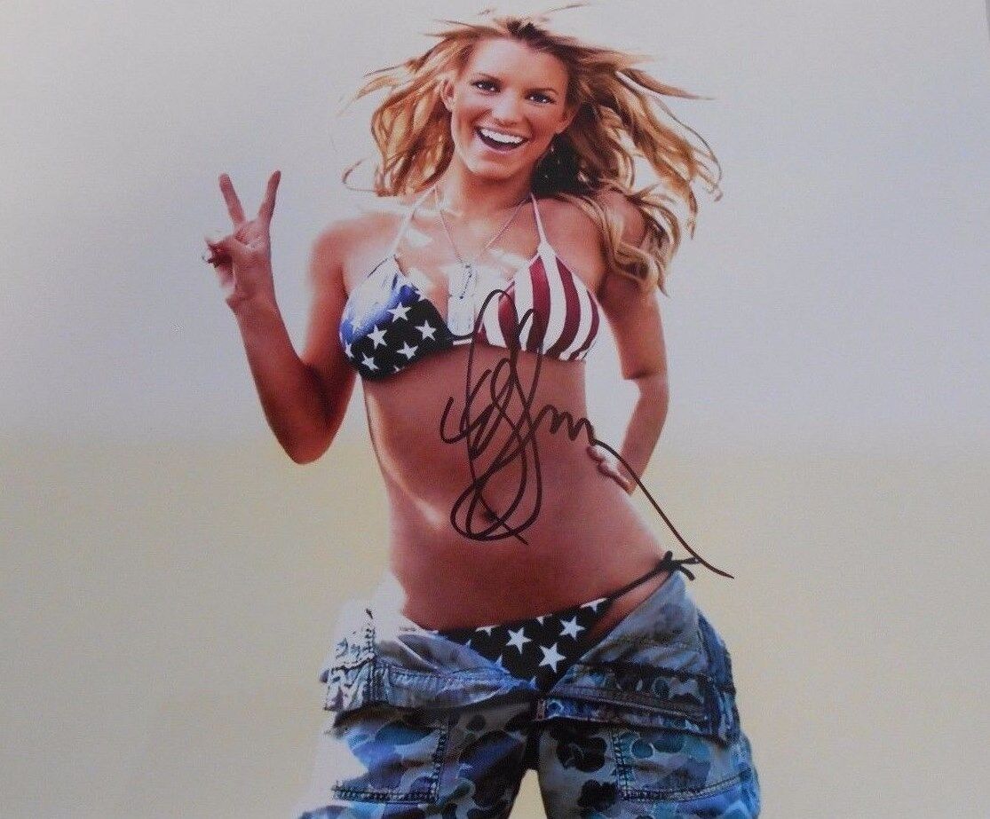 JESSICA SIMPSON * HOT USA FLAG BIKINI * HAND SIGNED 8 X 10 Photo Poster painting W/COA