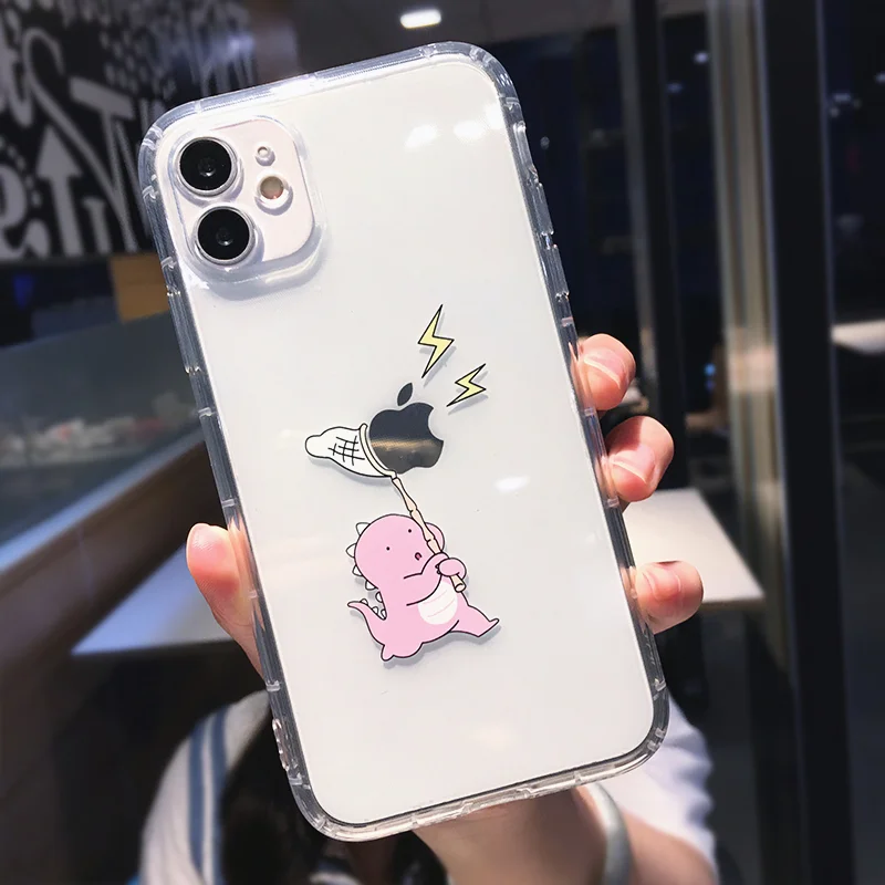Athvotar Cartoon Animal Dinosaur Couple Phone Case For iPhone 11 Pro Max X XS XR 7 8 plus 12 Mini Transparent Soft Shockproof Cover