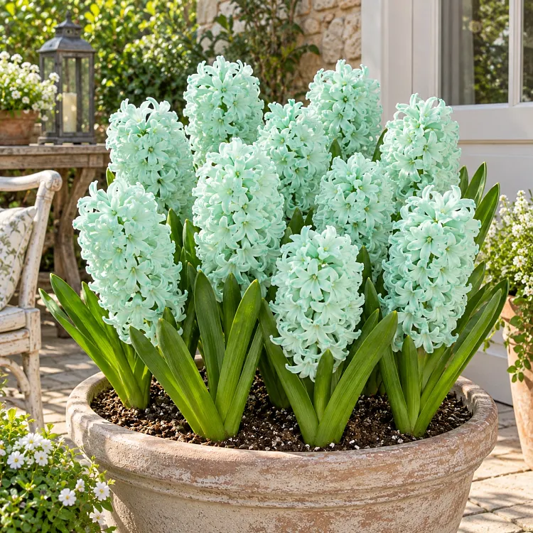 Hyacinth flowers growing in a garden arrangement
