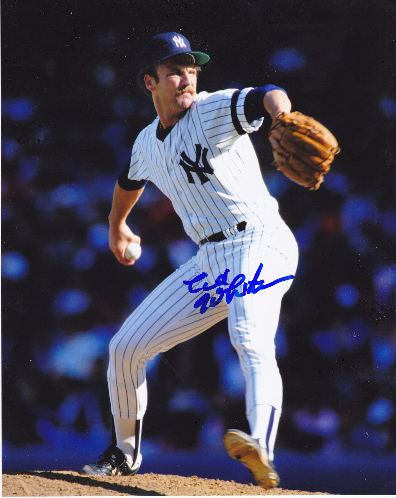 ED WHITSON NEW YORK YANKEES ACTION SIGNED 8x10