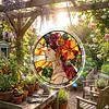 (25cm)DIY Acrylic Jigsaw Puzzle Window Hanging with Hanging Chain DIY Stained Glass Decoration Round Window Puzzle Decor for DIY Craft Project (Stained Glass Floral Lady)
