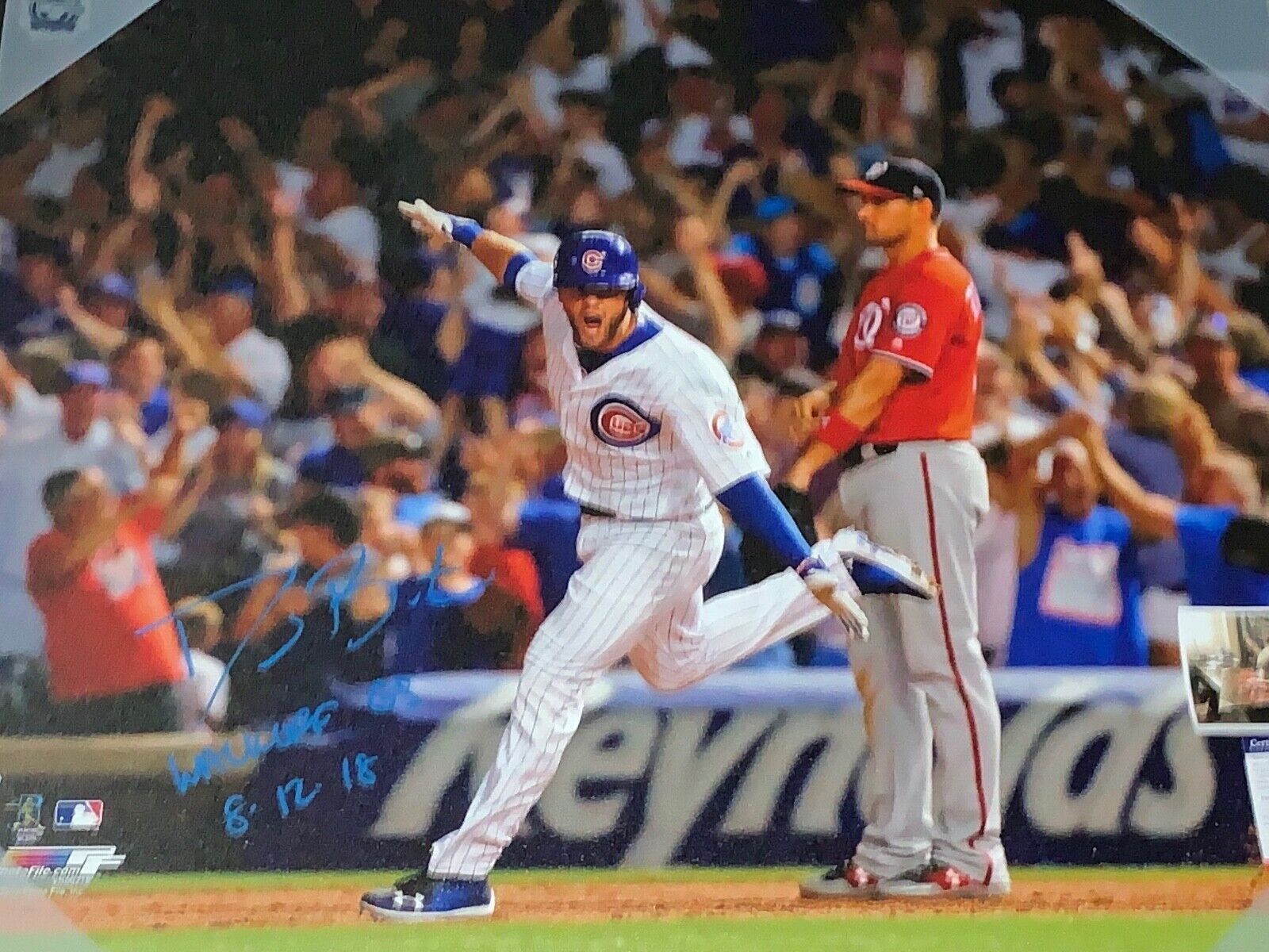 David Bote Cubs Signed 24x30 CANVAS PSA WITNESS COA WALKOFF GRAND SLAM