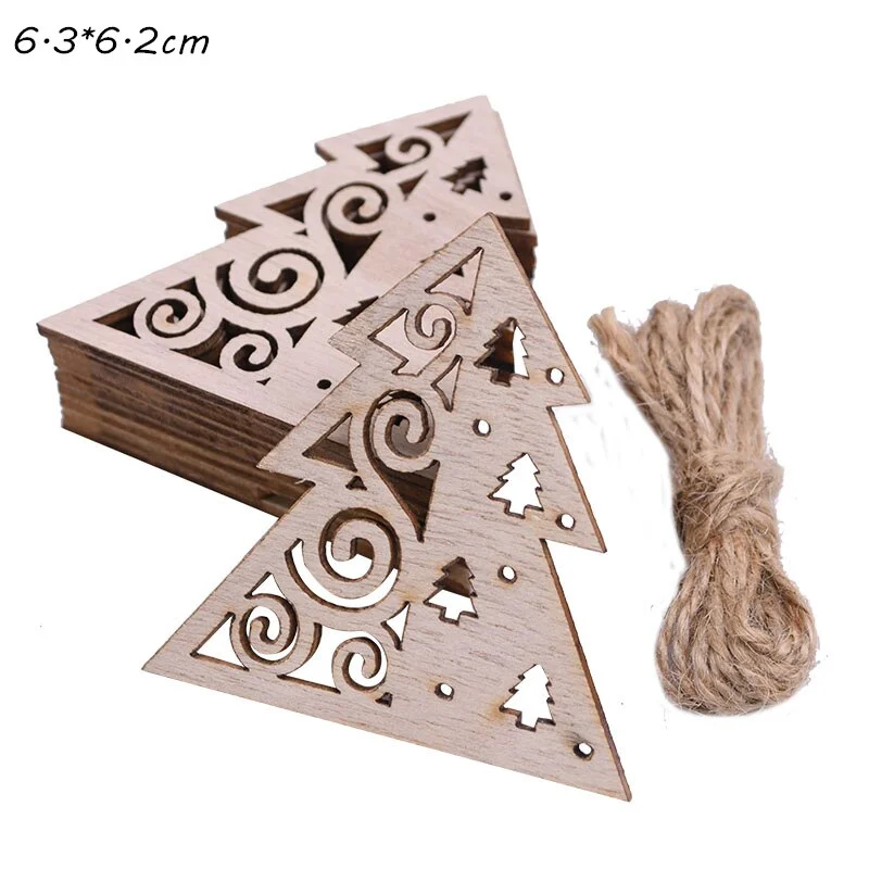 5Pcs Vintage Christmas Wooden Pendants Ornaments DIY Wood Crafts Xmas Tree Ornaments Christmas Party Decorations Kids Gift