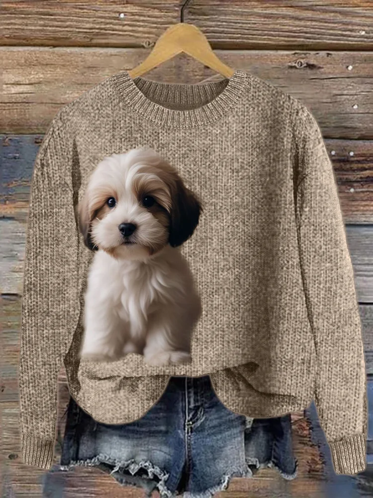Fuzzy Havanese Dog Cozy Knit Sweater
