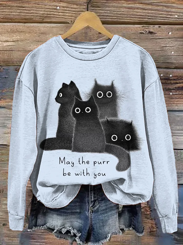 Women's Cute Furry Cats Print Sweatshirt