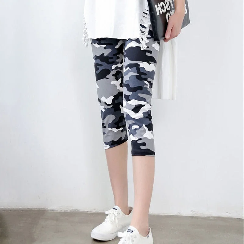 CUHAKCI Camouflage Printed Leggings Sexy Women Lady Army Green High Elastic Fitness Leggins Polyester Capris Workout Trousers