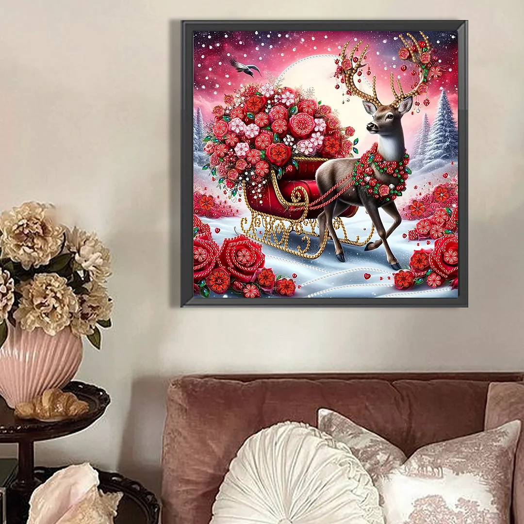 Red Deer - Partial Special Shaped Drill Diamond Painting Kits (Canvas|30*30cm)