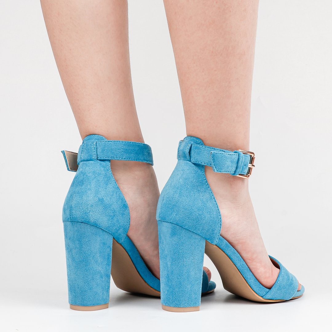 90mm Women's Ankle Strap Pumps Block Heel Open Toe Suede Sandals Summer Shoes-MERUMOTE