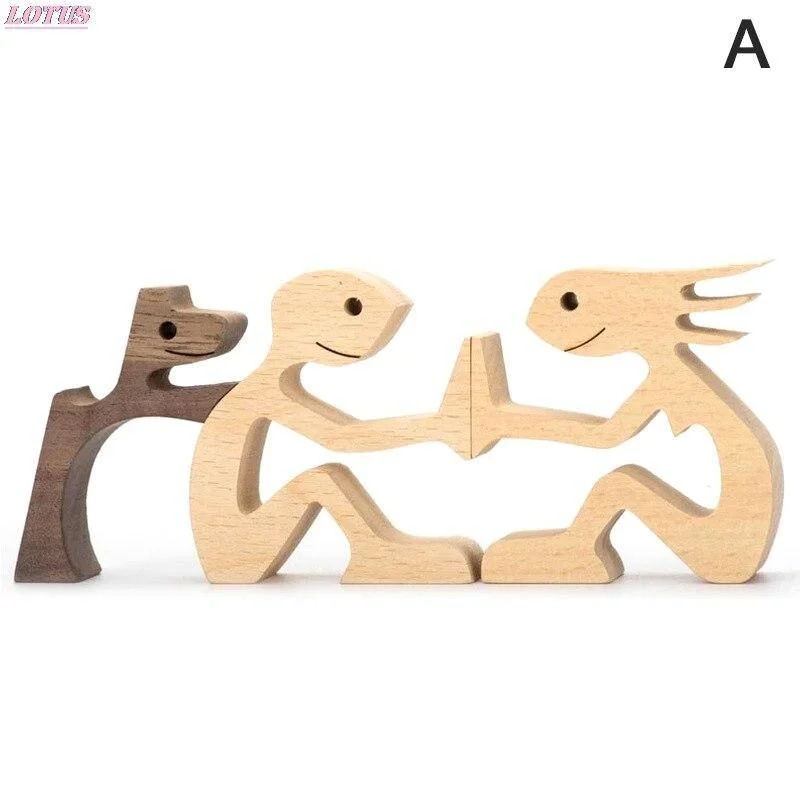 Dog Craft Family Puppy Wood Figurine Desktop Table Ornament Carving Model Creative Home Office Decoration Love Pet Sculpture Hot 1026-1