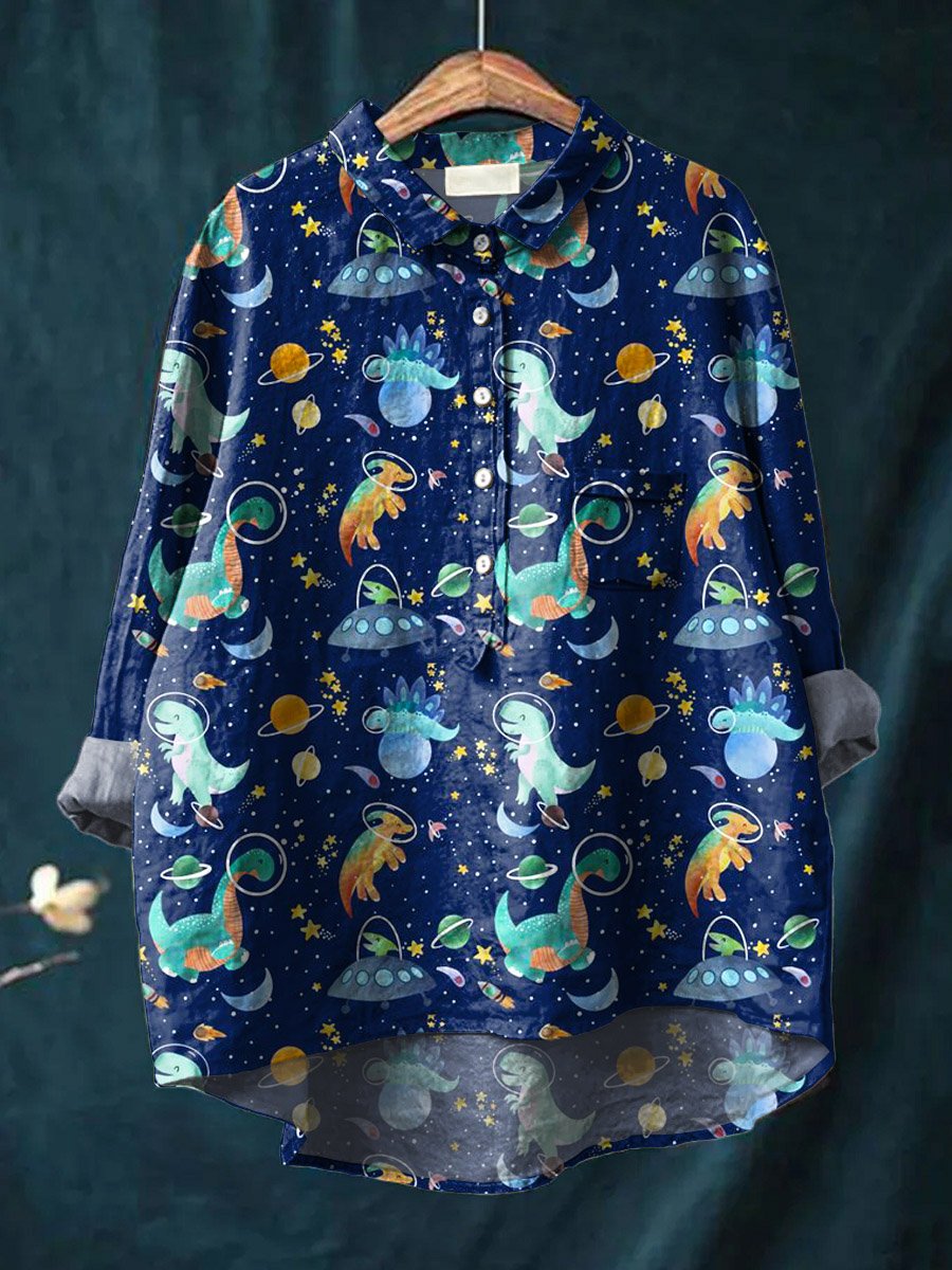 Vintage Lovely Animals Art Print Casual Cotton And Linen Shirt