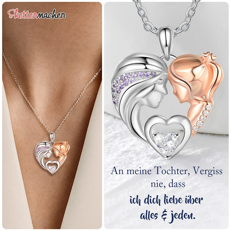 Herz Halskette mit Zirkonia -Tochter ♡ Mutter Geschenk