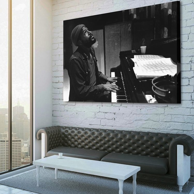 "Prince of Soul" Marvin Gaye Playing Piano Canvas Wall Art MusicWallArt