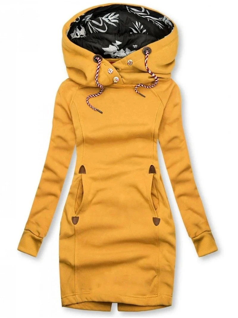 Yellow Floral Hoodie Long Sleeve Outerwear