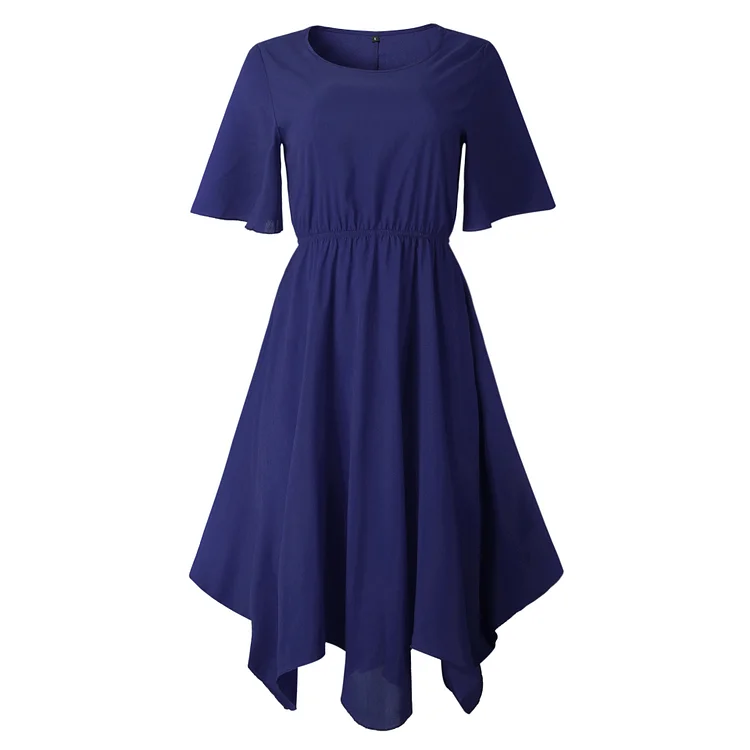Women Tunic Short Sleeve Round Neck Midi Dresses