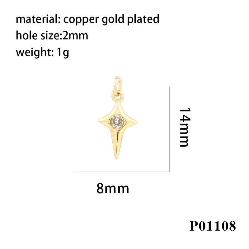 Minimalist Cross Copper Enamel Plating Inlay Zircon 18k Gold Plated Charms
