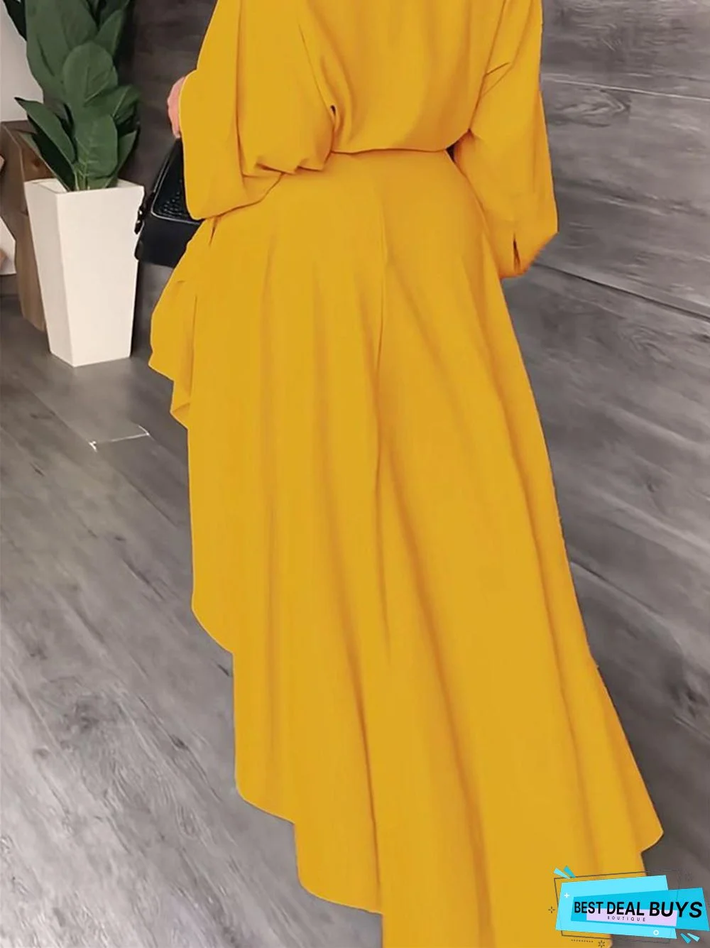 Solid Color Long sleeved Irregular Dress with Slanted Shoulders