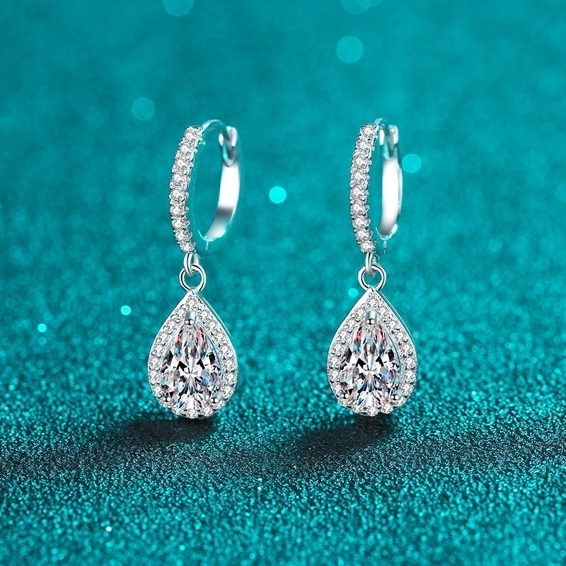 1 Pair 925 Sterling Silver Moissanite Zircon Water Droplets Drop Earrings
