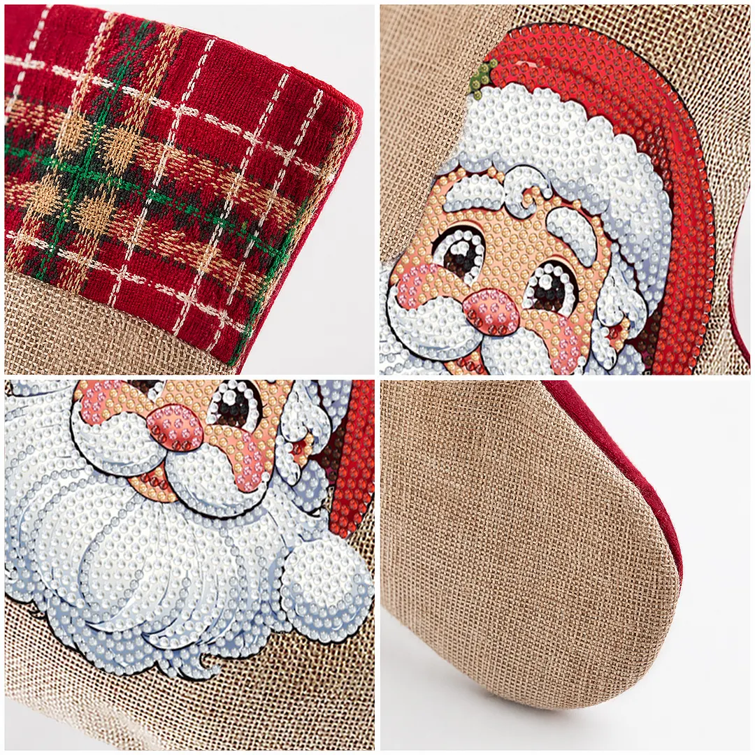 DIY Diamond Painting Christmas Stockings Hanging Ornaments Large Capacity Xmas Socks Pendant Wear Resist Candy Gift Storage Bags for Family Christmas Holiday Party Decoration (Santa Claus head)