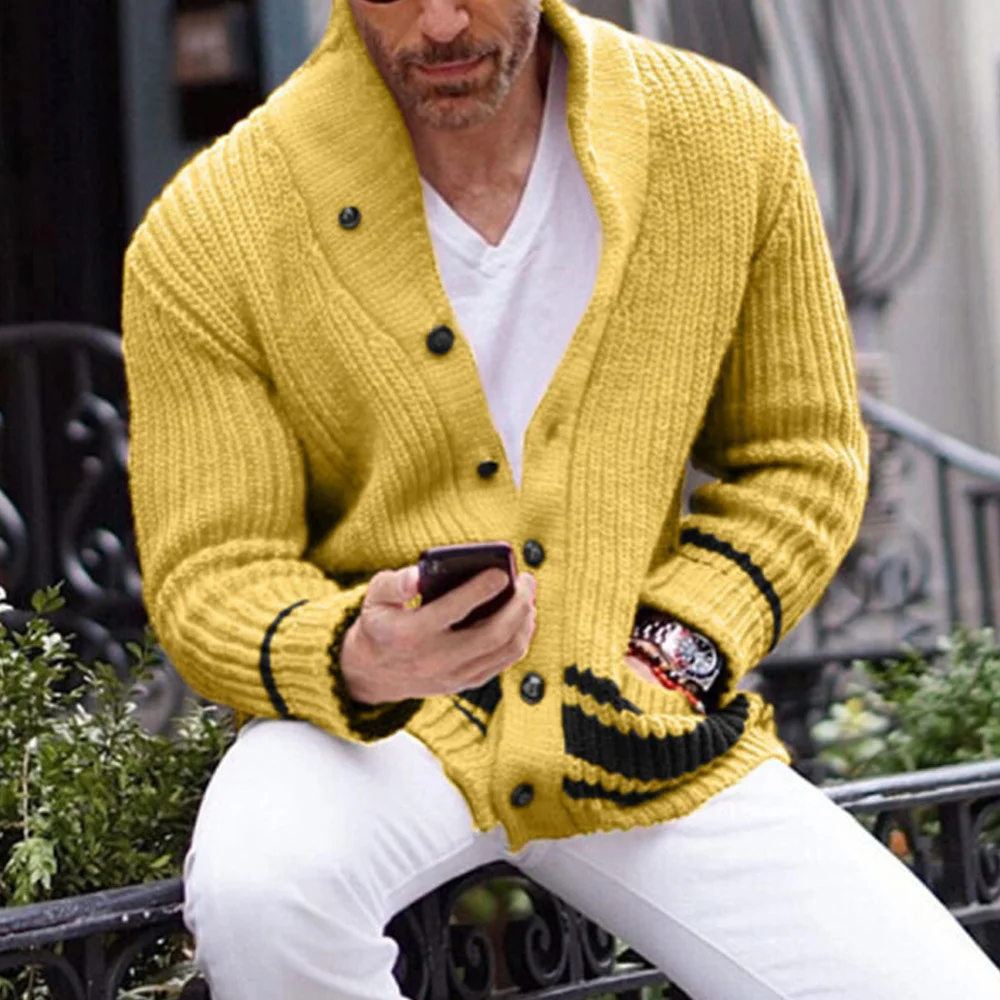 Men's Solid Color Semi-Turtleneck Sweater Cardigan Coat