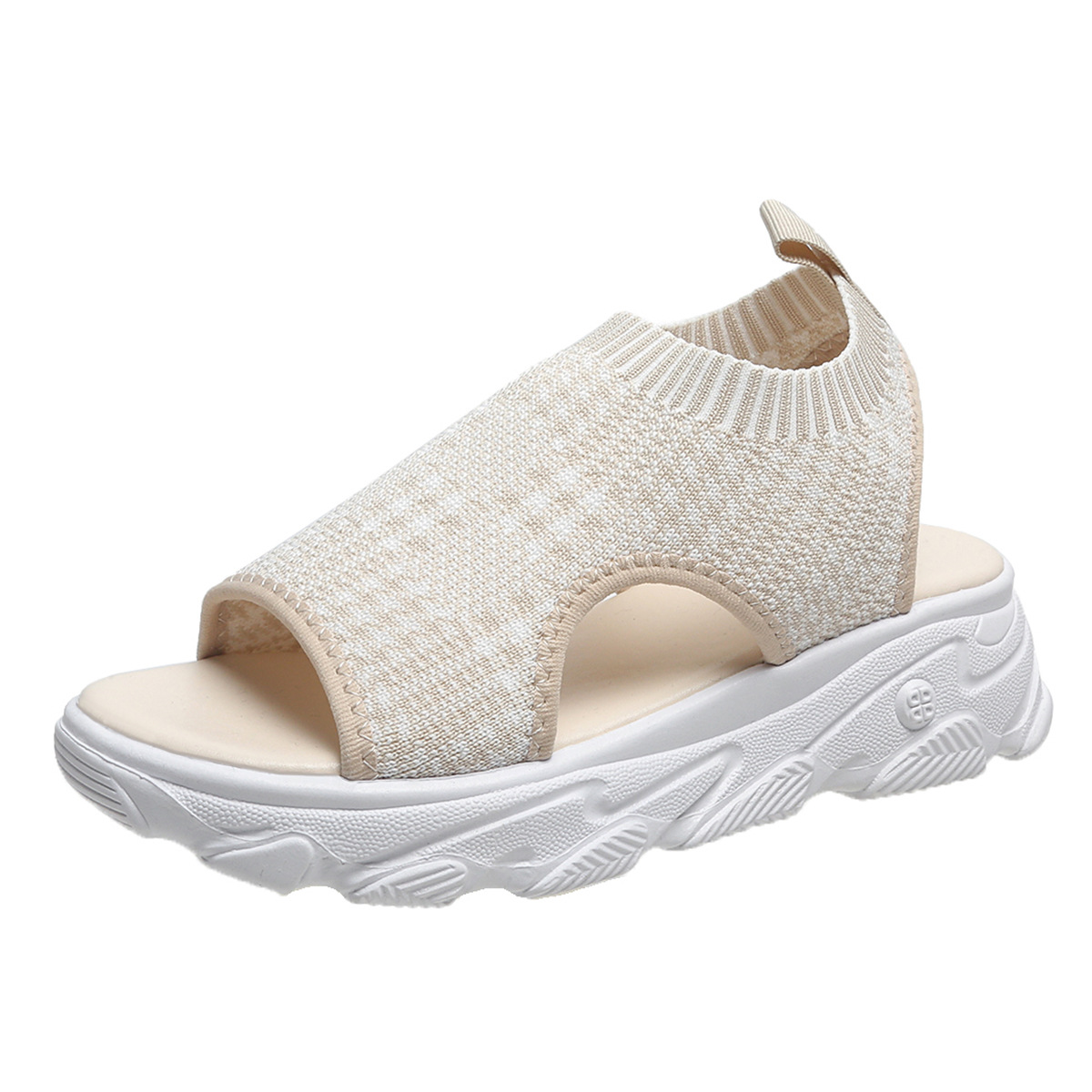 Mature Women's Summer Shoes Fashion Casual Woven Mid Heel Sports Platform Sandals