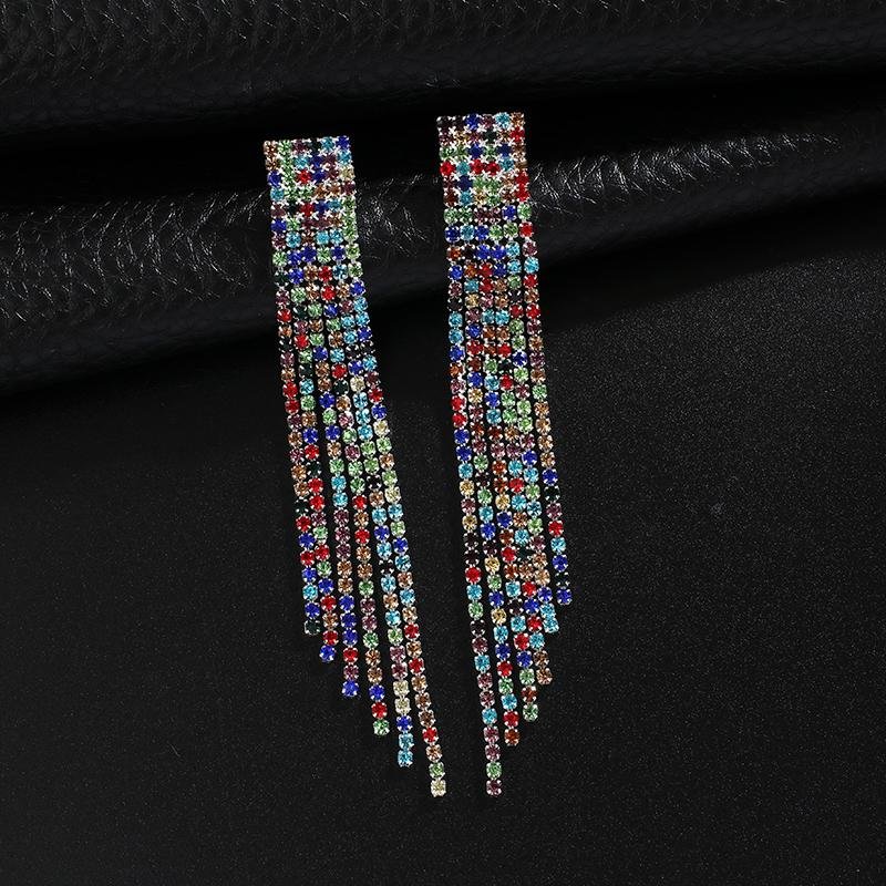 Rhinestone Long Tassel Dangle Earrings For Women