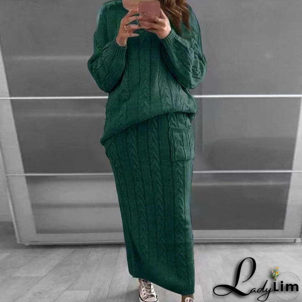 Autumn and winter women's fashion twist sweater suit set