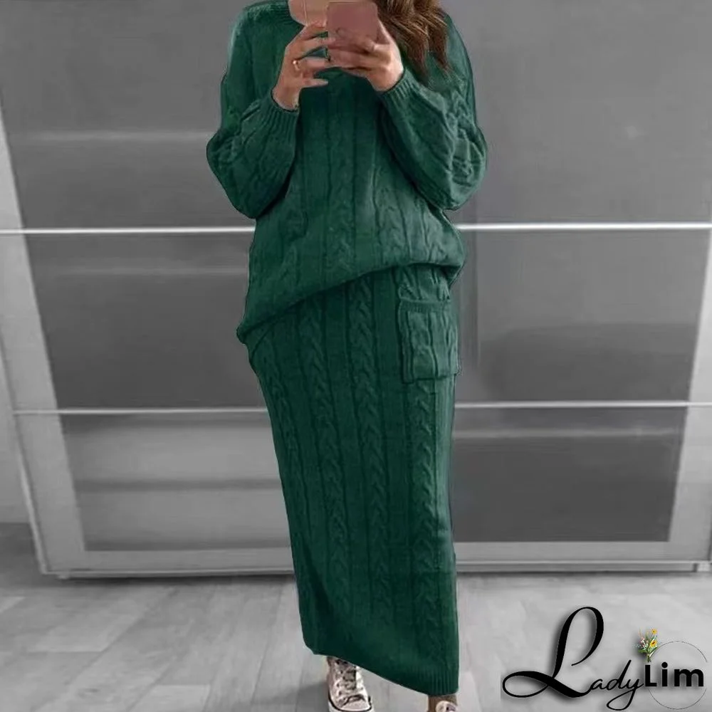 Autumn and winter women's fashion twist sweater suit set