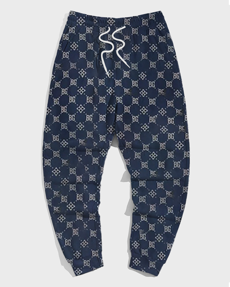 Men's Plus Size Classic Alphabet Flowers Print Hoodie Set