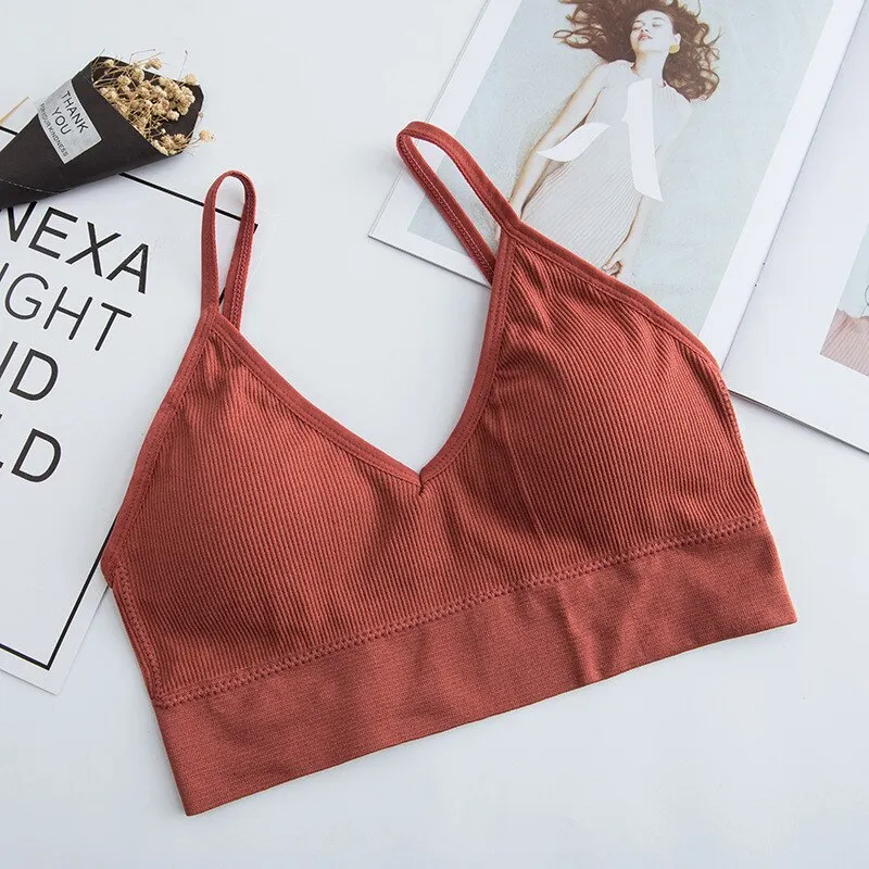 Cotton Bralette Sexy Backless Bra Girls Padded Crop Top Black White Unlined Underwear Wireless Bras For Women Female Lingerie