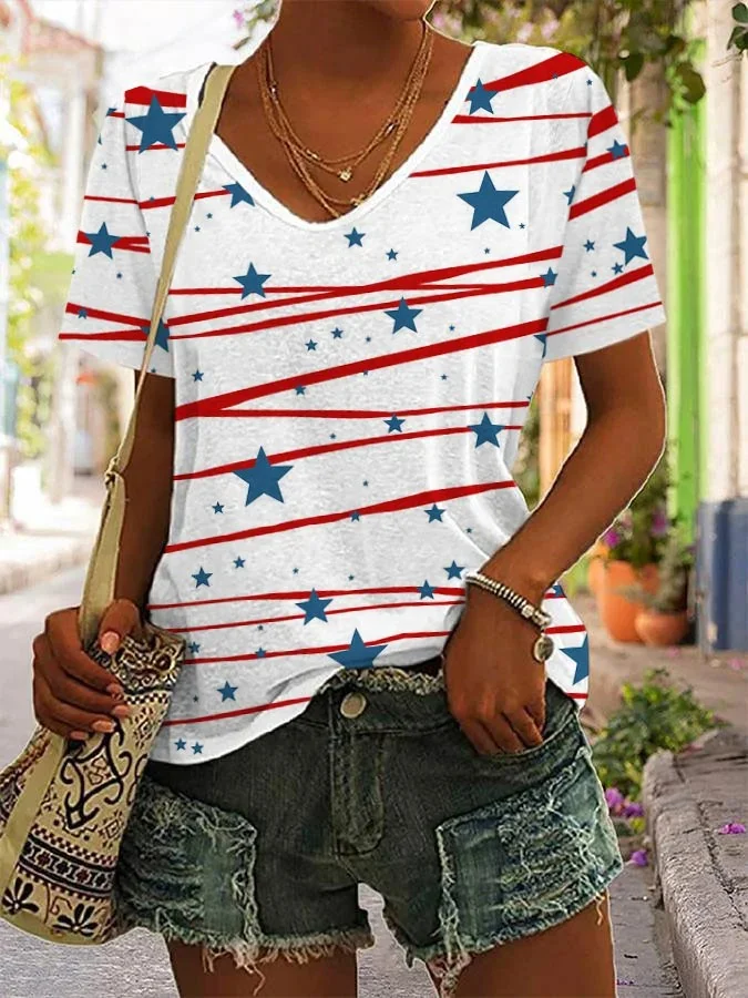 Women's Independence Day Print V-Neck T-Shirt