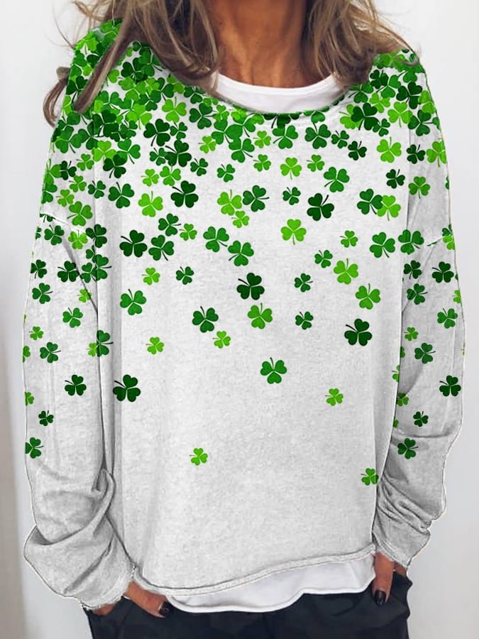 Women's St. Patrick's Day Shamrock Print Long Sleeve T-Shirt