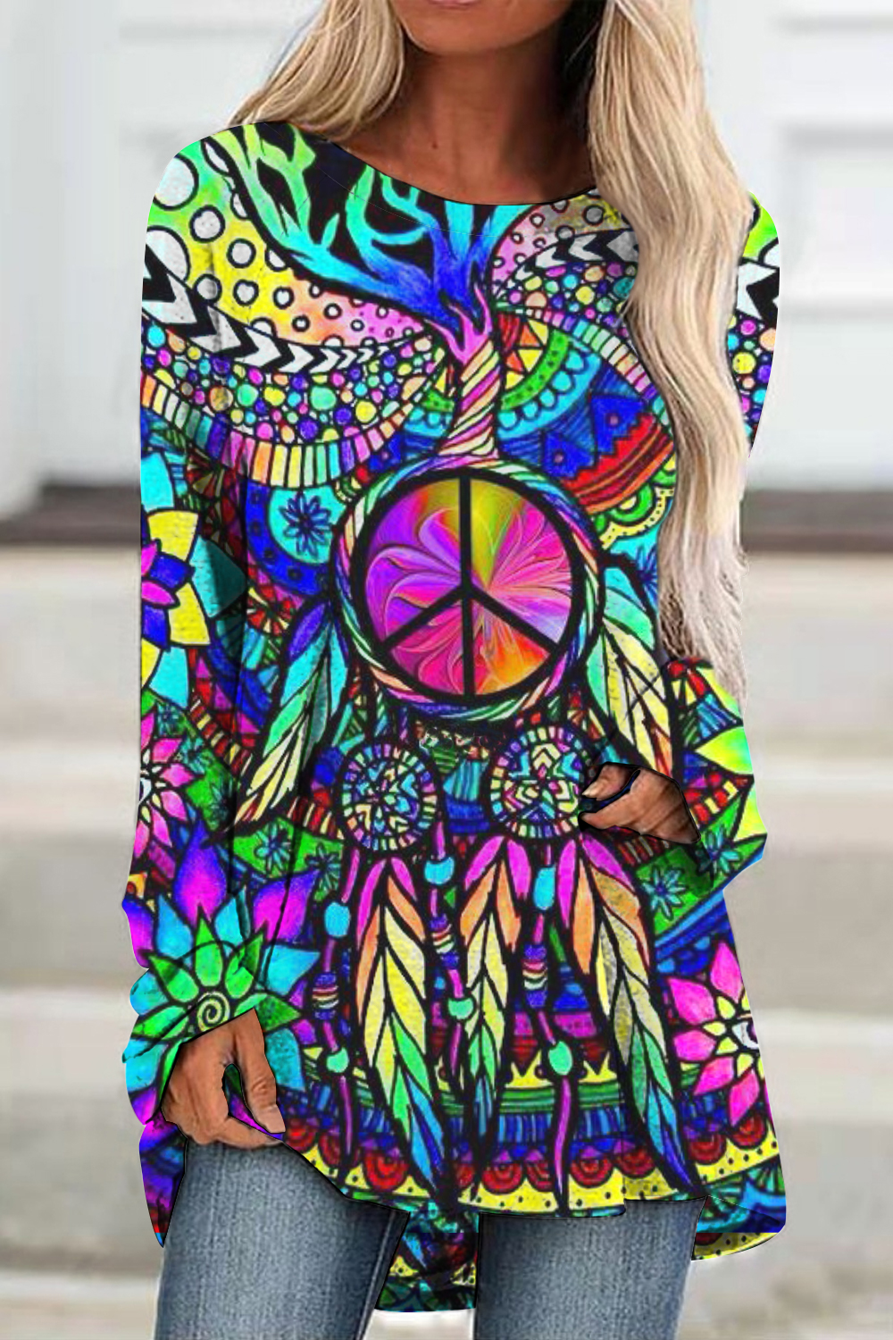 Psychedelic Mandala Wind Chime Colorful Print Tunic