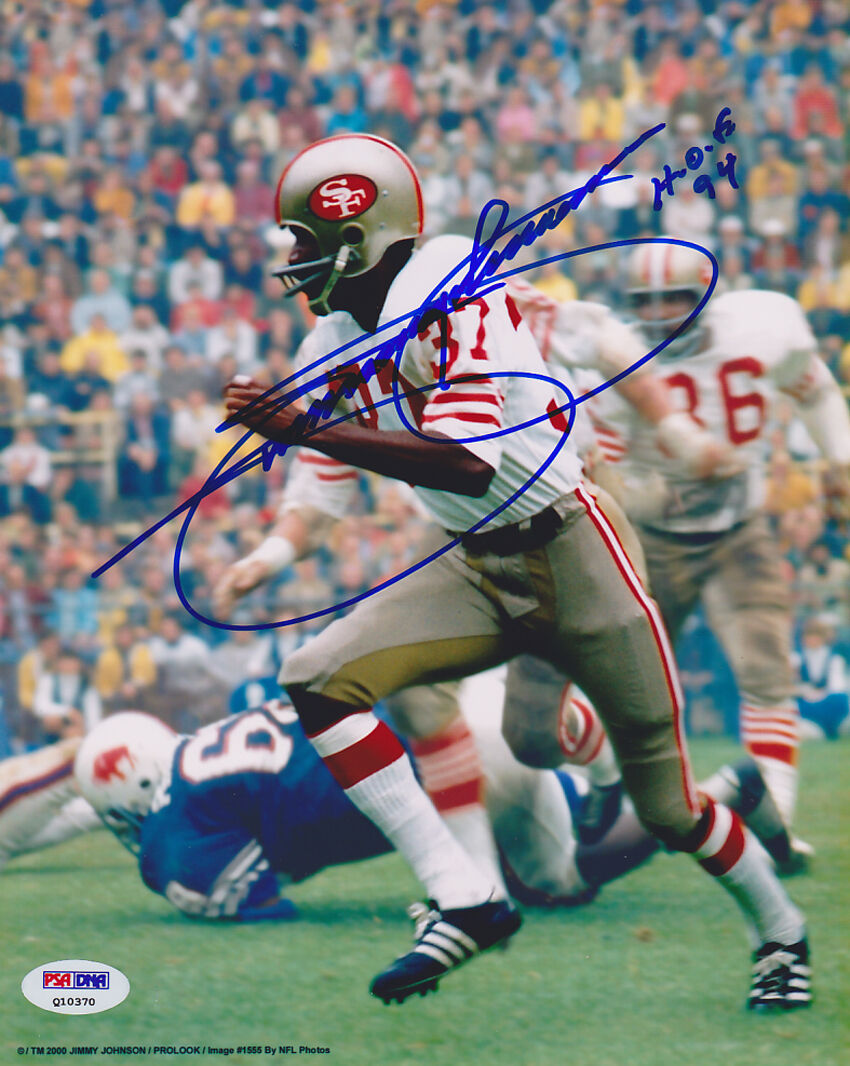 Jimmy Johnson SIGNED 8x10 Photo Poster painting + HOF 94 San Francisco 49ers PSA/DNA AUTOGRAPHED