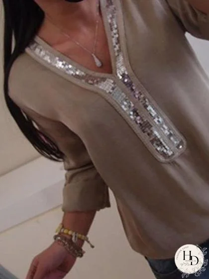 Versatile Sequin-Detailed Long Sleeve Top