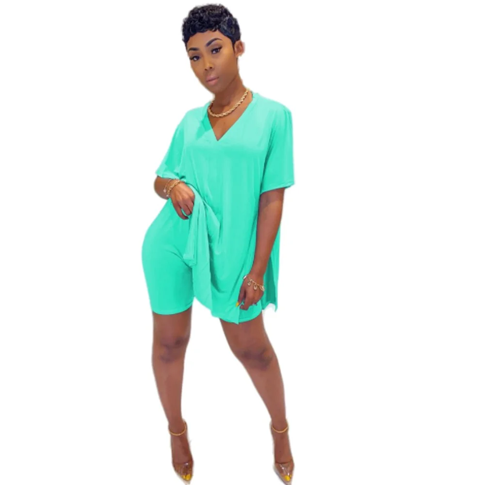 2020 Women Clothes Casual V Neck T Shirt Top and Shorts Set Streetwear Sexy Outfits for Women Suit Summer Short Two Piece Sets