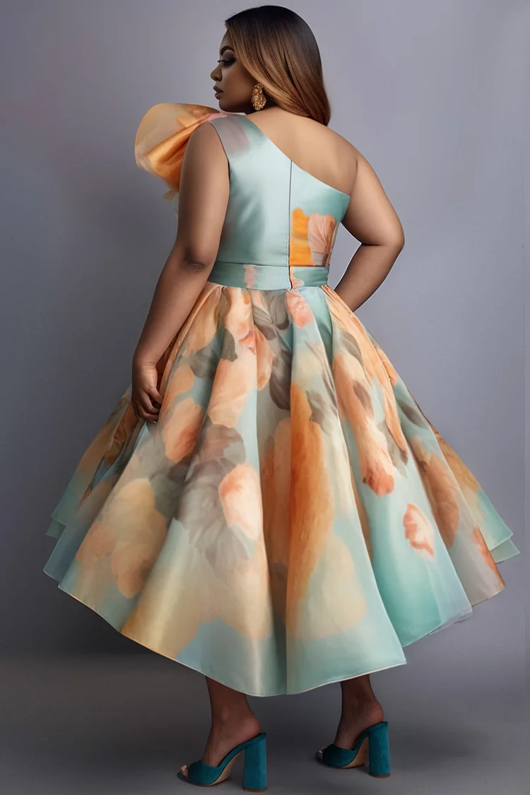 Elegant Floral Patchwork Oblique Collar Printed Dresses(3 Colors) Elegant Floral Patchwork Oblique Collar Printed Dresses(3 Colors)
