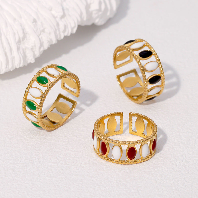 French Retro Oil Drop Ring Medieval Geometric Gold-Plated Stainless Steel Open Ring