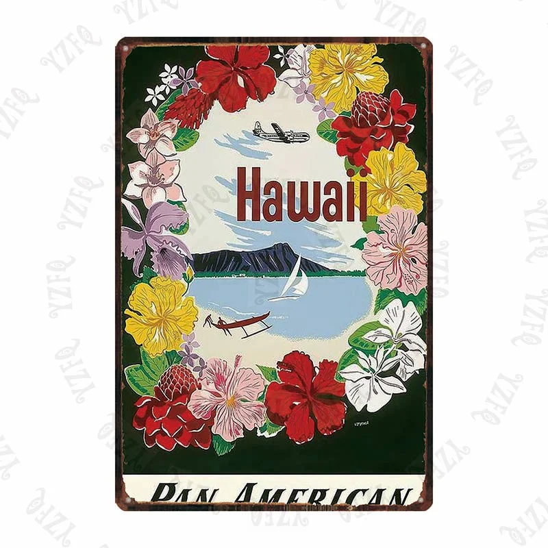 Athvotar Vintage Poster Surfing Beach Metal Sign Travel Souvenir Retro Wall Bar Art Home Cinema Decor Cuadros DU-5391A