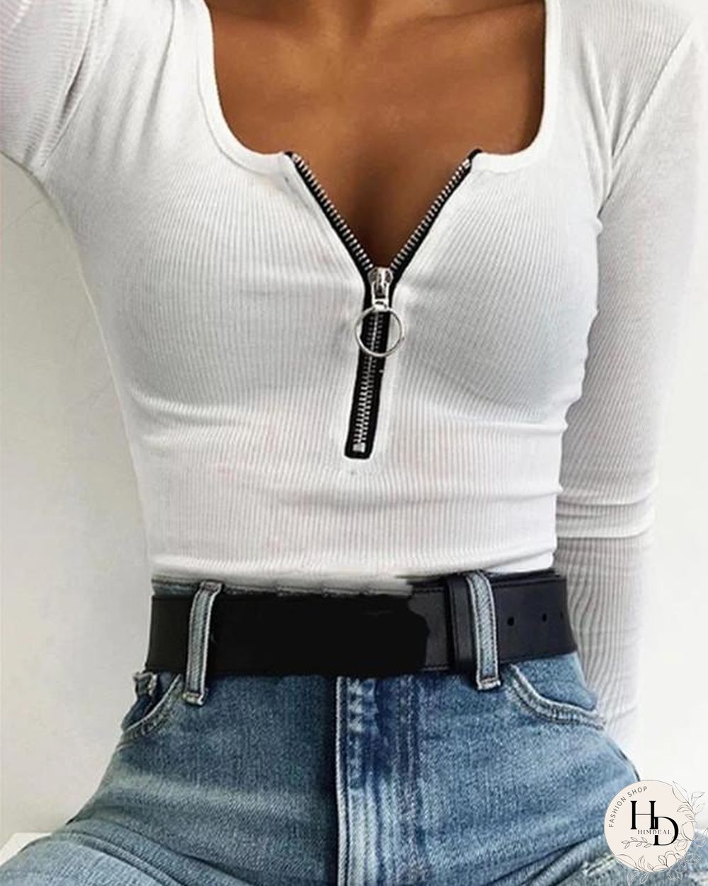 Casual Stretch Stretch Zipper T-Shirt