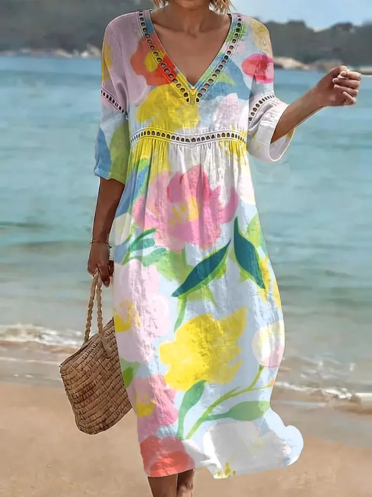 Women's Lace Floral Print Casual Dress