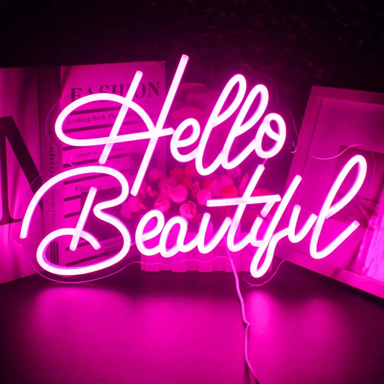 Blanketcute-100% Handmade Hello Beautiful LED Neon Light Sign