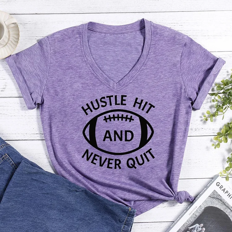 Hustle hit and never quit V-neck T Shirt-Annaletters