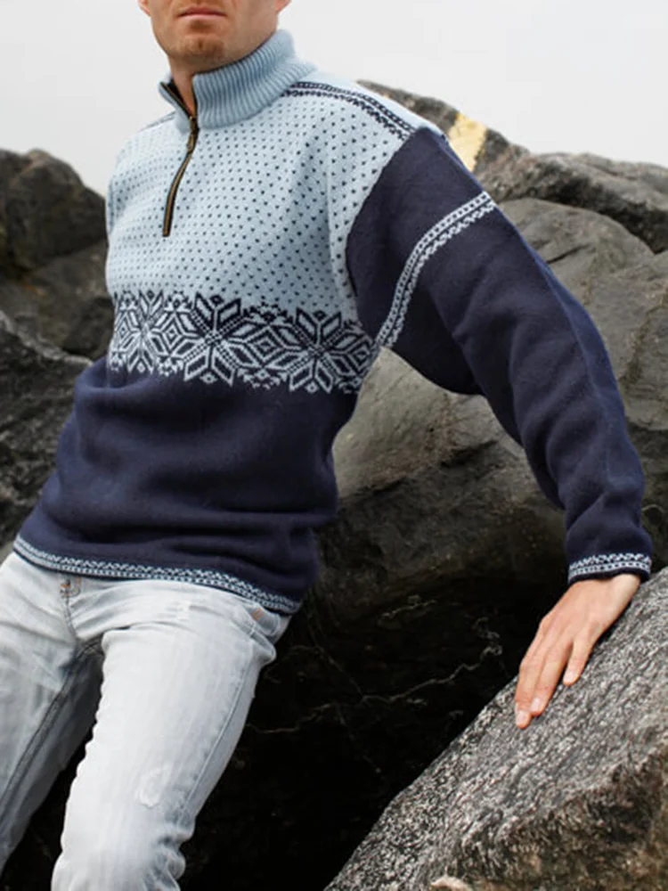 Vintage Warmth Knit Jacquard Icelandic Classic Half Zip Collar Sweater（Unisex ）