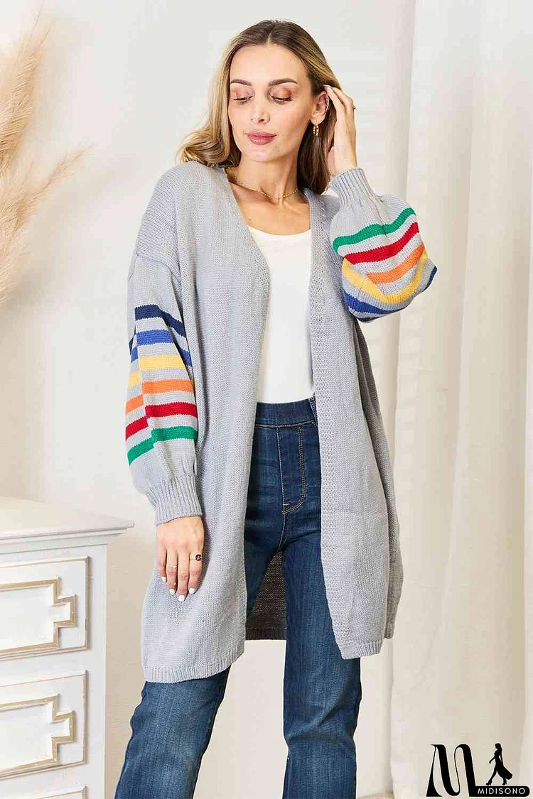 Double Take Multicolored Stripe Open Front Longline Cardigan