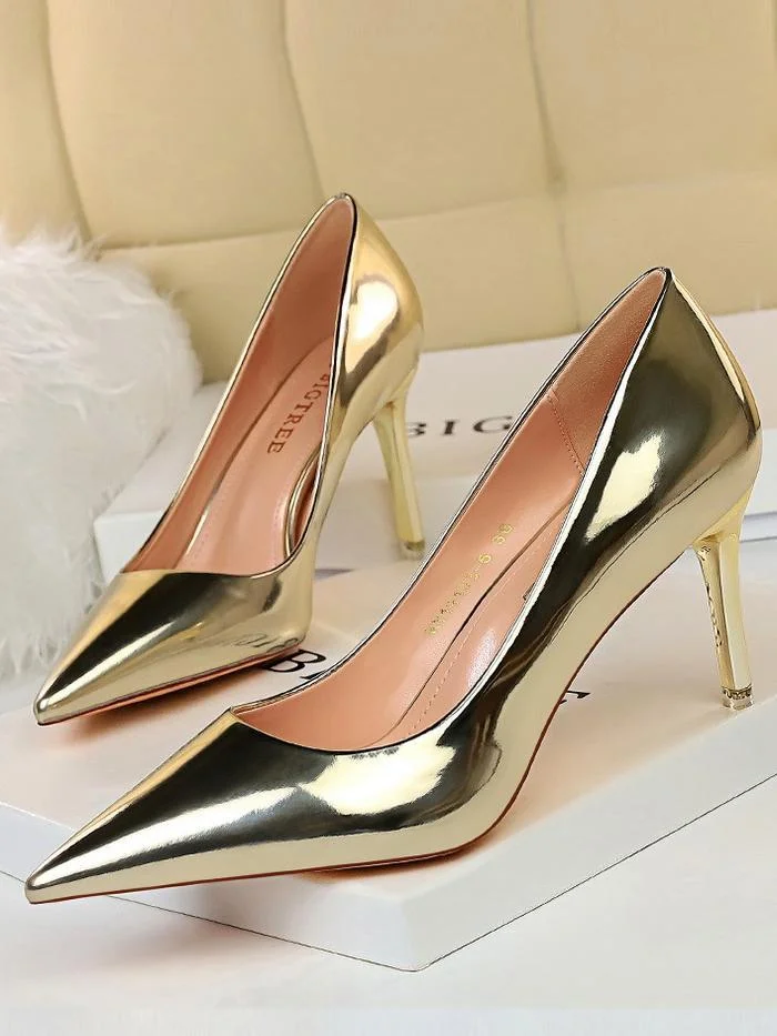 Fashion sexy shallow mouth pointed metal high-heeled shoes