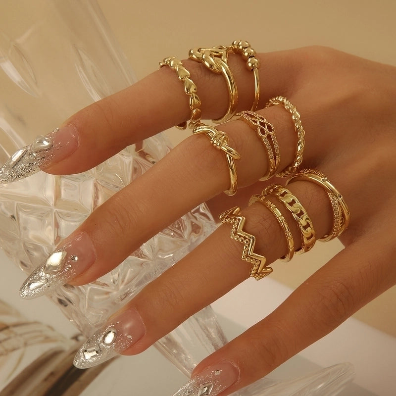 Minimalist Hand Infinity Heart Shape Copper Gold Plated Zircon Rings In Bulk