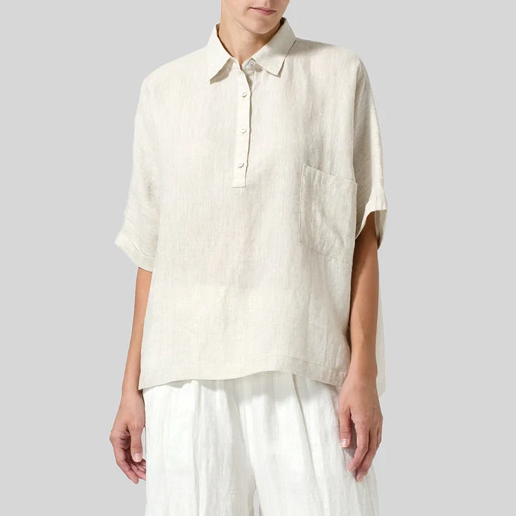Cotton And Linen Classic Collar Short Sleeve Shirt